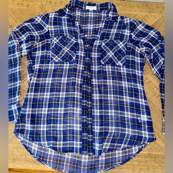 ▪️  Express Plaid, Sheer, Portofino Button-Down Blouse - size Medium - Picture 15 of 15